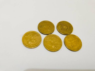 five hundred Indonesian coins money on the white background