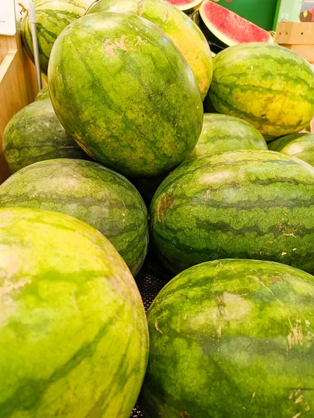 A pile of green big watermelon