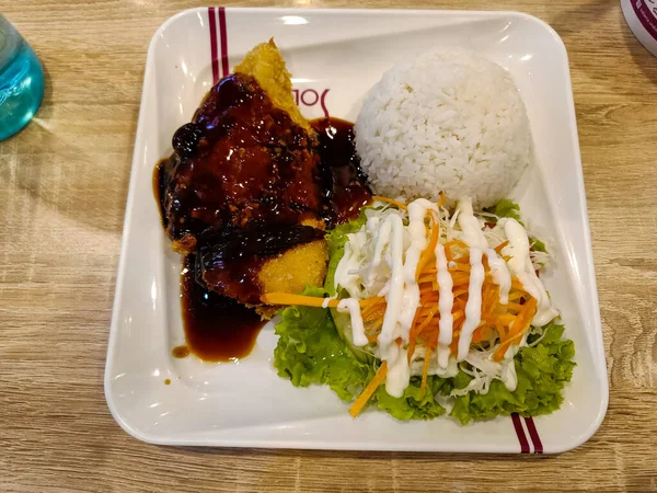 Pollo Katsu Con Arroz Verduras — Foto de Stock
