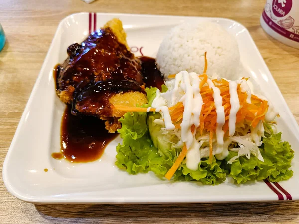 Chicken Katsu Rice Vegetables — Stock Photo, Image