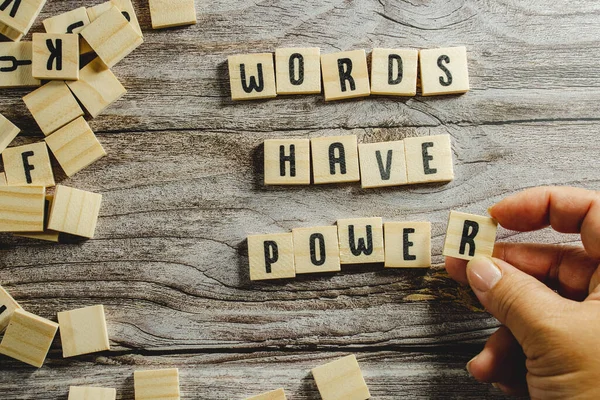 Words Have Power Word Cube Wood Background English Language Learning 로열티 프리 스톡 이미지