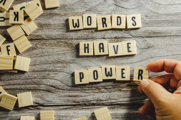 Words Have Power Word Cube Wood Background English Language Learning 스톡 사진