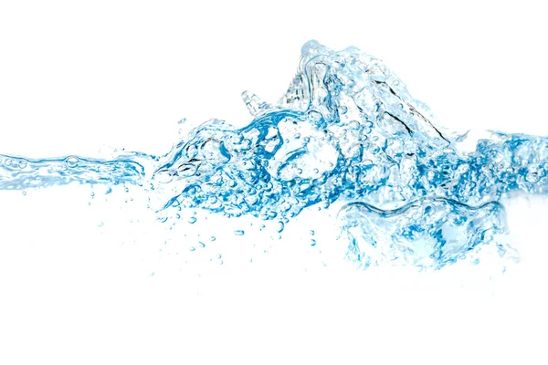 Heldere Watergolven Watergolf Luchtbellen Geïsoleerd Witte Achtergrond Blue Water Wave — Stockfoto