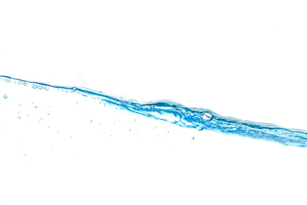 白い背景の上に水のスプラッシュと気泡が隔離されています 青い水の波の抽象的な背景が白で隔離された — ストック写真