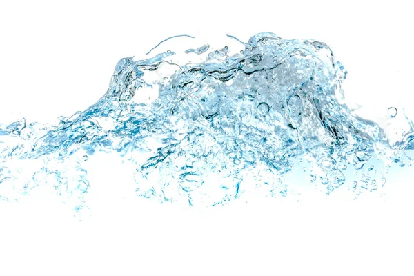 Water Spatten Luchtbellen Geïsoleerd Witte Achtergrond Blue Water Wave Abstracte — Stockfoto