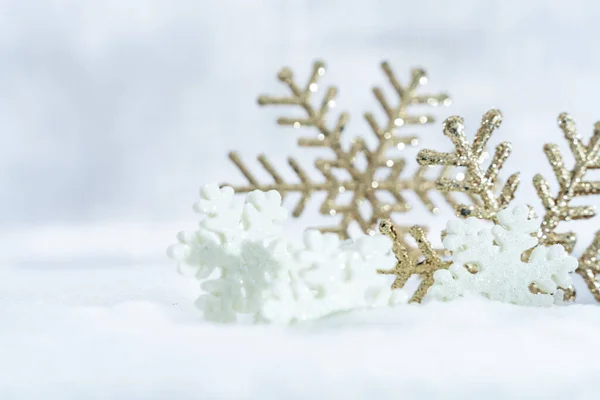 Vánoce Zimy Vánoční Vločky Sněhu Koncept Zimních Prázdnin Bílé Zlaté — Stock fotografie