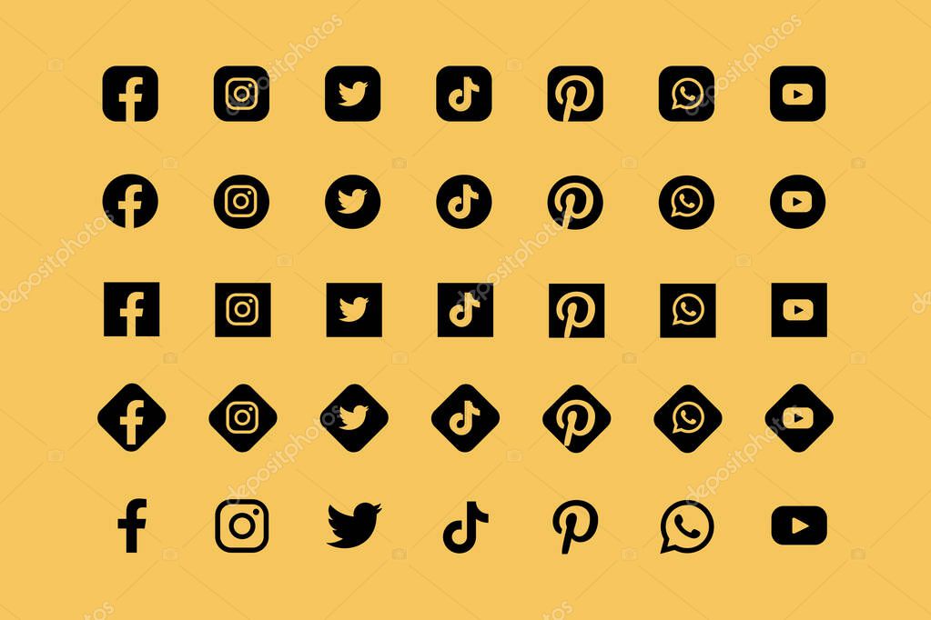 Golden black social media icon set