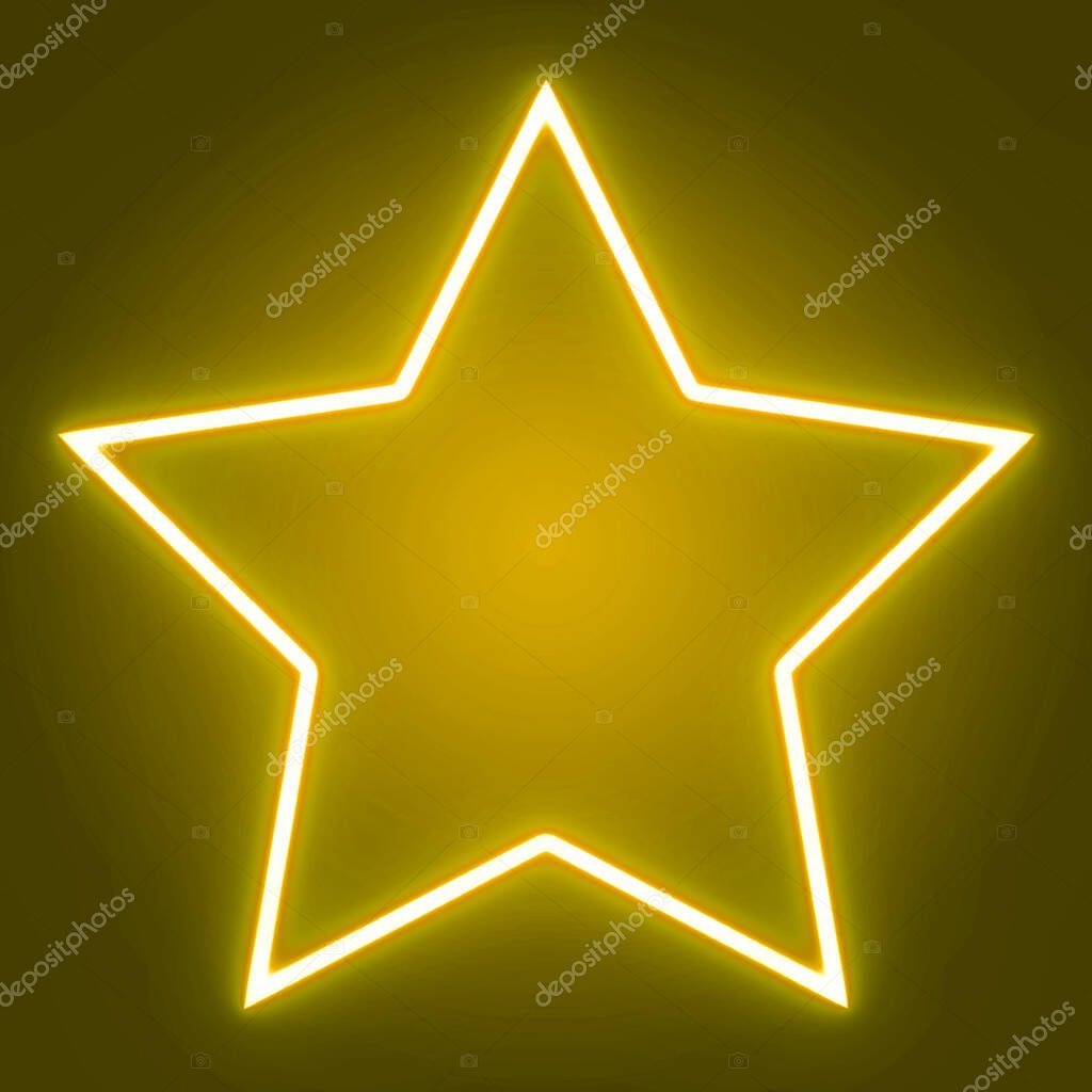 Yellow star glow on a black background, neon light star yellow