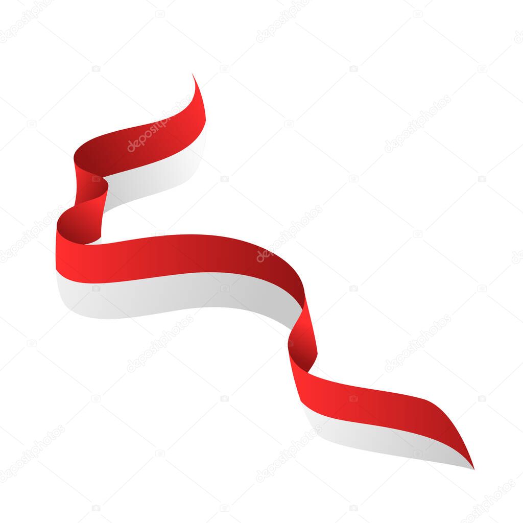 Indonesian flag ribbon red and white ornamnet design, Monaco flag ribbon