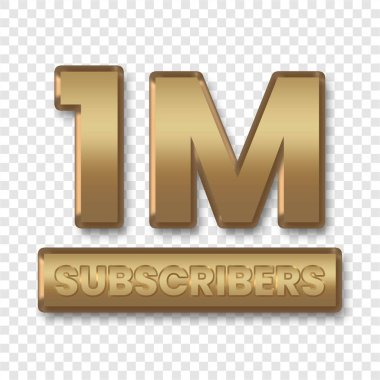 Youtube 1 milyon abonesi şeffaf arkaplan ile altın metin