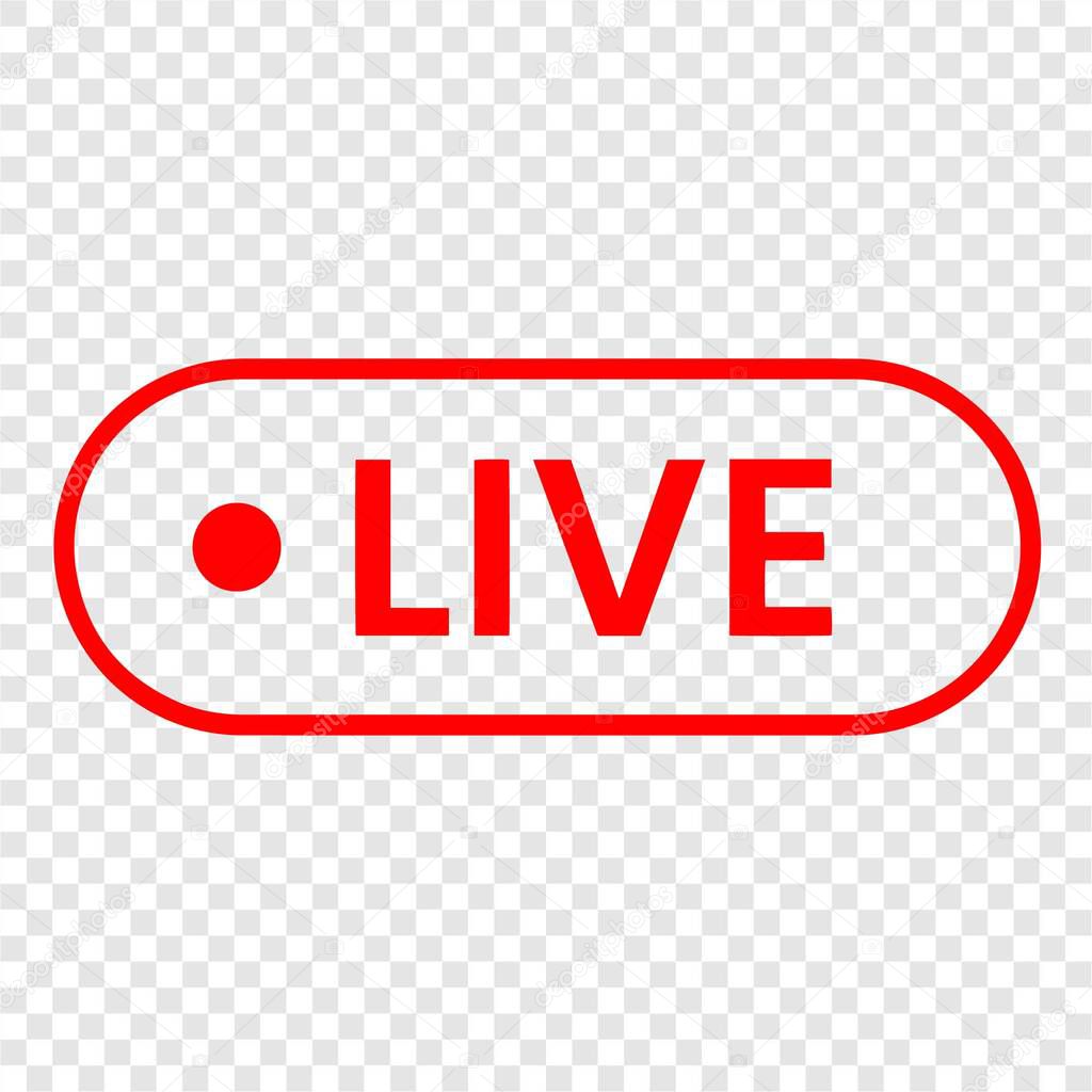 Live streaming icon red on transparent background vector design, live stream symbol element