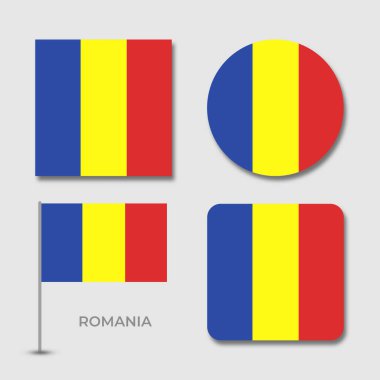 Romanya bayrağı tasarım illüstrasyon şablonu dosya biçimi şeffaf, ulusal bayrak dizayn şablonu çizim vektör tasarımı gölgeli
