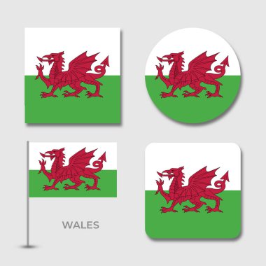 Wales bayrak seti tasarım illüstrasyon şablon dosya biçimi transparan, ulusal bayrak dizayn şablonu çizim şablonu gölge tasarımı