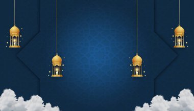 Modern Islamic background blank text, blue gold luxury islamic background for Ramadan Kareem and eid Mubarak design illustration, islamic background vector template design illustration  clipart