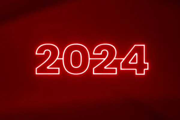 Piros Neon Fény 2024 Szöveges Hatás Világít Sötét Sablon Boldog — Stock Fotó
