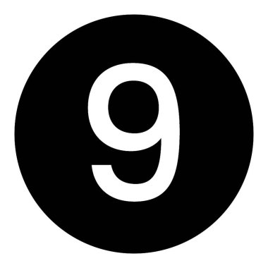 Siyah numara 9 simge şablonu şeffaf siyah daire numarası