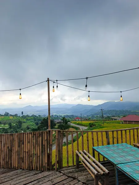 stock image Coffee shop The most beautiful village in the world with beautiful views of yellow rice fields is immortalized in Nagari Tuo Pariangan, Indonesia