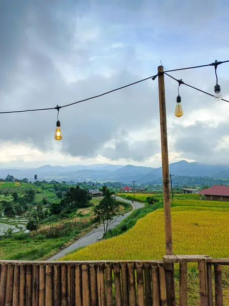 stock image Coffee shop The most beautiful village in the world with beautiful views of yellow rice fields is immortalized in Nagari Tuo Pariangan, Indonesia