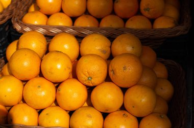 Baskets of oranges in the market