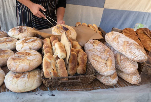 Street Sale Different Types Bread — стоковое фото