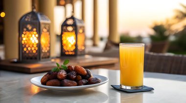 Traditional Ramadan Iftar, Meal with Dates, Fruits, Juices, and Healthy Ramadan Food, Ramadan Mubarak clipart