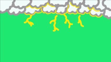 Animated video of cloudy clouds and lightning, green screen. suitable for video content, animated films and others