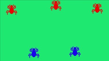 halloween spiders on blue background, flat vector illustration 