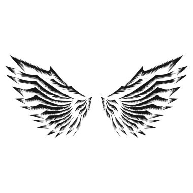 Kanat simgesinin tasarım grafiği. Dövme, pankart, çıkartma ve tebrik kartları için mükemmel.