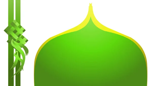 背景ラマダーン イード フィトル イード アーダをテーマにしたイラスト 緑と黄色のモスクドームや緑のダイヤモンドやケツパト モスレム満載の米 などが描かれています このデザインは ウェブサイトの壁紙 — ストックベクタ