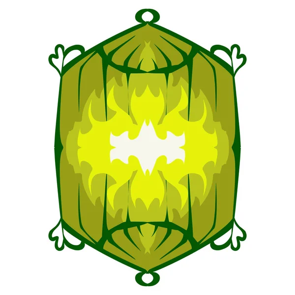 Εικονογράφηση Ενός Πράσινου Φαναριού Κίτρινη Φλόγα Στο Θέμα Των Ramadan — Διανυσματικό Αρχείο