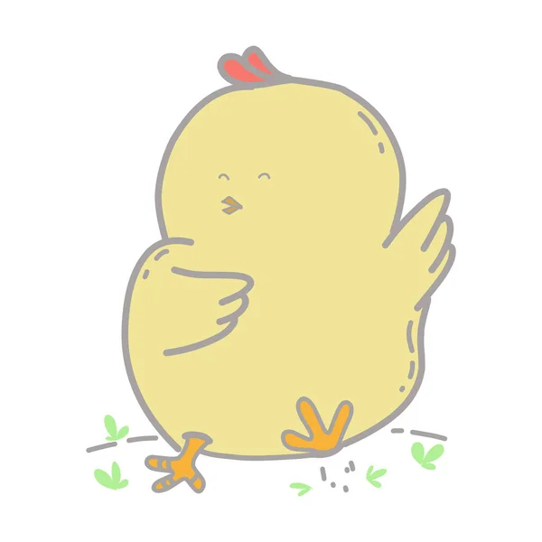 Illustration Dessin Animé Mignon Poussin Jaune Heureux Convient Pour Autocollants — Image vectorielle