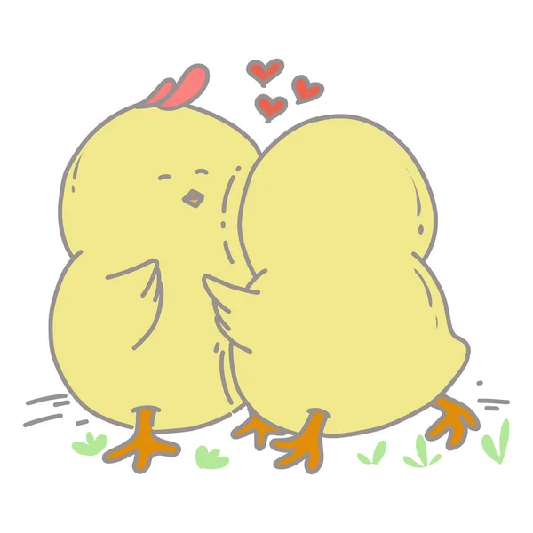 Cartoon Illustration Eines Paares Niedlicher Gelber Küken Die Sich Verlieben — Stockvektor