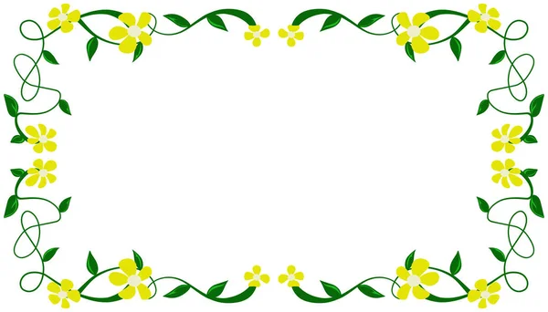 Hintergrund Illustration Eines Gelben Blumenrahmens Und Grüner Zweige Perfekt Für — Stockvektor
