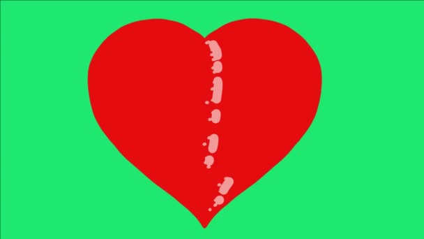 Λαμπερό Κόκκινο Σχήμα Αγάπης Κινούμενα Σχέδια Στην Πράσινη Οθόνη Ιδανικό — Αρχείο Βίντεο