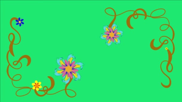 緑の画面上の美しい花のフレームアニメーション 商用ビデオ要素 漫画ビデオなどに最適です — ストック動画