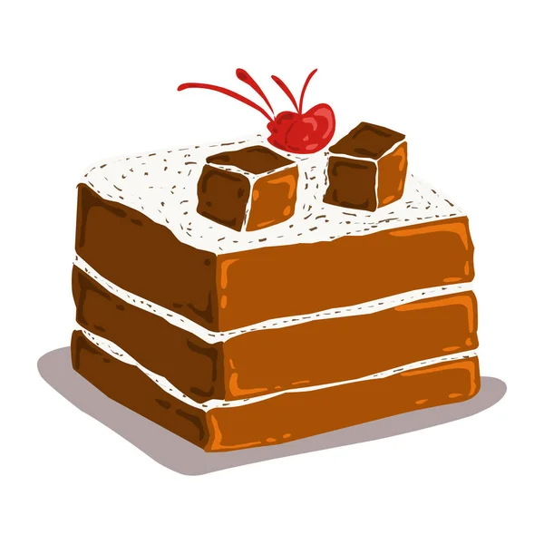 Illustration Eines Stücks Schokoladenkuchen Perfekt Für Lebensmittel Icons Logos Foto — Stockvektor