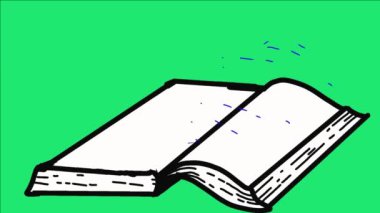Açık kitap çizgi film animasyonu. Eğitici temalı görüntüler, sunumlar, reklamlar ve daha fazlası için mükemmel.