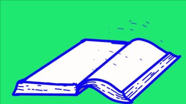 Açık kitap çizgi film animasyonu. Eğitici temalı görüntüler, sunumlar, reklamlar ve daha fazlası için mükemmel.