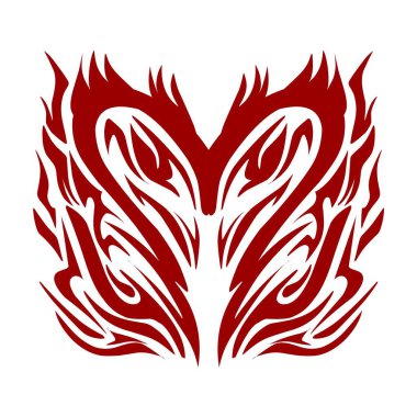 Aşk ya da kalp şeklinde kırmızı renkli kabile tasarımı. Sevgililer günü temalı çıkartmalar, dövmeler, sosyal medya unsurları için mükemmel..
