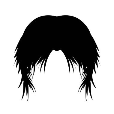 Bir adamın uzun siyah saçının tasarım çizimi. Çıkartmalar, kart elemanları, sosyal medya, afişler, posterler için mükemmel