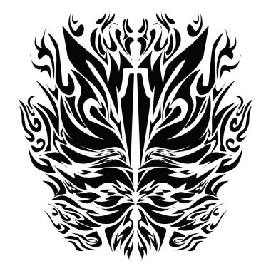 Vahşi bir hayvanın kabile dövmesinin tasviri. Tişörtler, elbiseler, şapkalar, çıkartmalar için mükemmel.