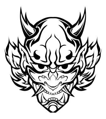 Japon Hannya maskesi tasviri. Çıkartmalar, simgeler, logolar, posterler, afişler için mükemmel