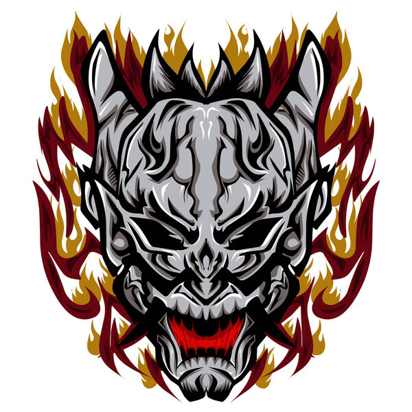 The design of the Hannya mask is typical Japanese with a white background. Perfect for stickers, logos or icons