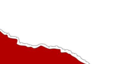 Beyaz zemin üzerinde kırmızı ve beyaz desenler olan yırtık kağıt soyut duvar kağıdı. Kitap kapakları, posterler, afişler için uygun