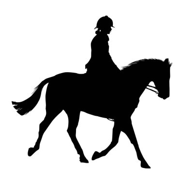 Beyaz arka planda binicilik sporcusu silueti. Çıkartmalar, logolar ve simgeler için mükemmel
