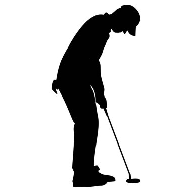 Golf oyuncusunun silueti. Çıkartmalar, reklamlar ve simgeler için mükemmel.