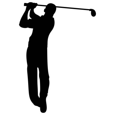 Golf oyuncusunun silueti. Çıkartmalar, reklamlar ve simgeler için mükemmel.