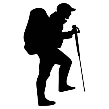 Dağcı silueti. Çıkartmalar, simgeler ve reklamlar için mükemmel.