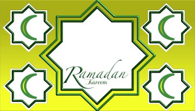 Ramadan Kareem design with crescent moon in star frames. Islamic holy month clipart