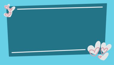 Zarif mavi dikdörtgen çerçeve, kalp dekorasyonu, aşk ve romantizm temalı projeler için mükemmel.